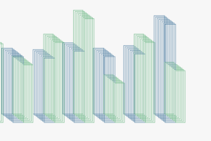 Illustration representing graph with outlined blue and green bars stacked