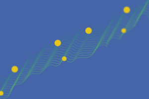 Graphic of parallel flowing lines with yellow dots
