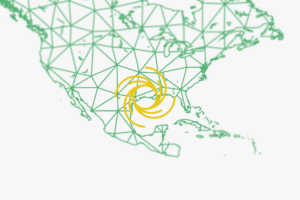 United states map outline with representation of hurricane